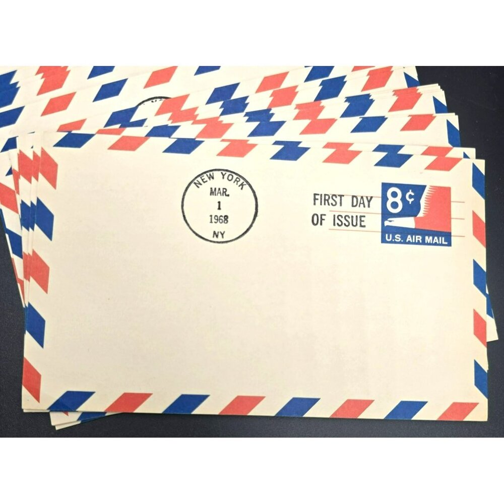 1968 First Day Of Issue 8¢ US Air Mail Postcards Lot Red & Blue Borders LI3002